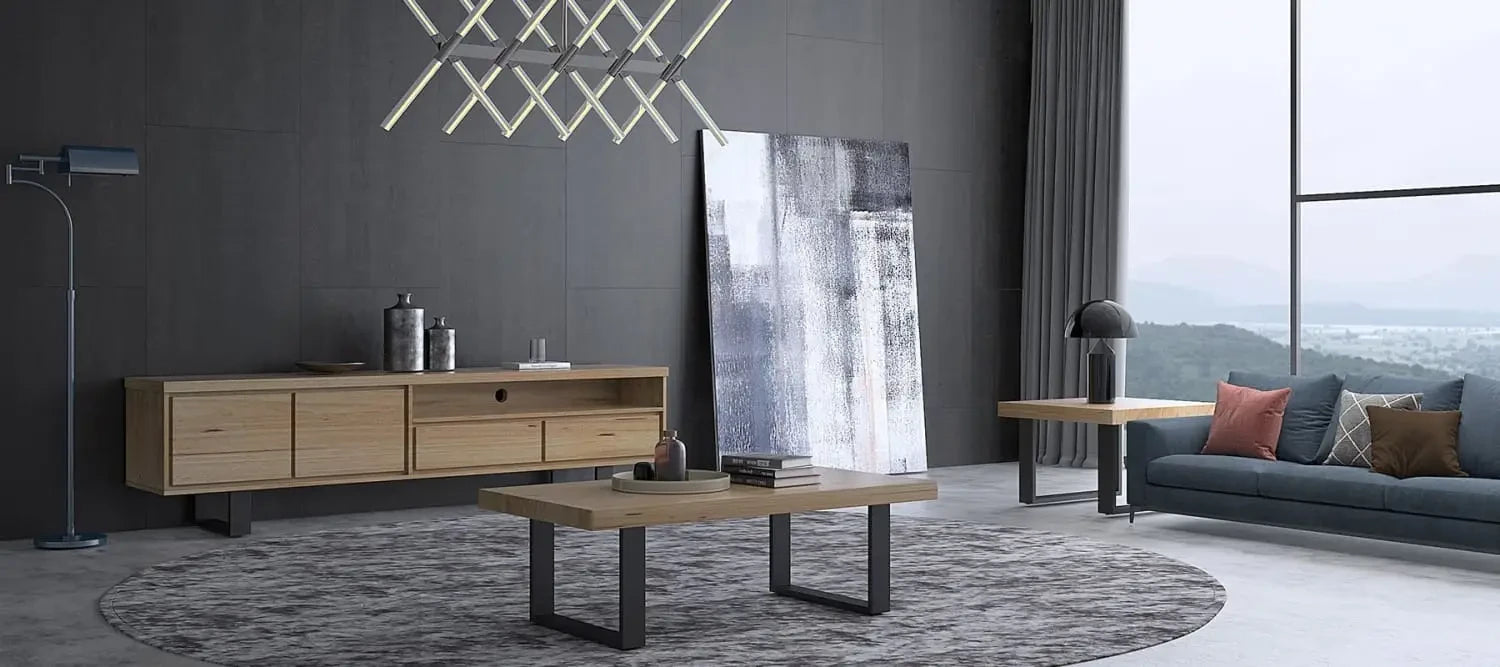 Modern living room with minimalist furniture showcasing decluttering tips for a serene space