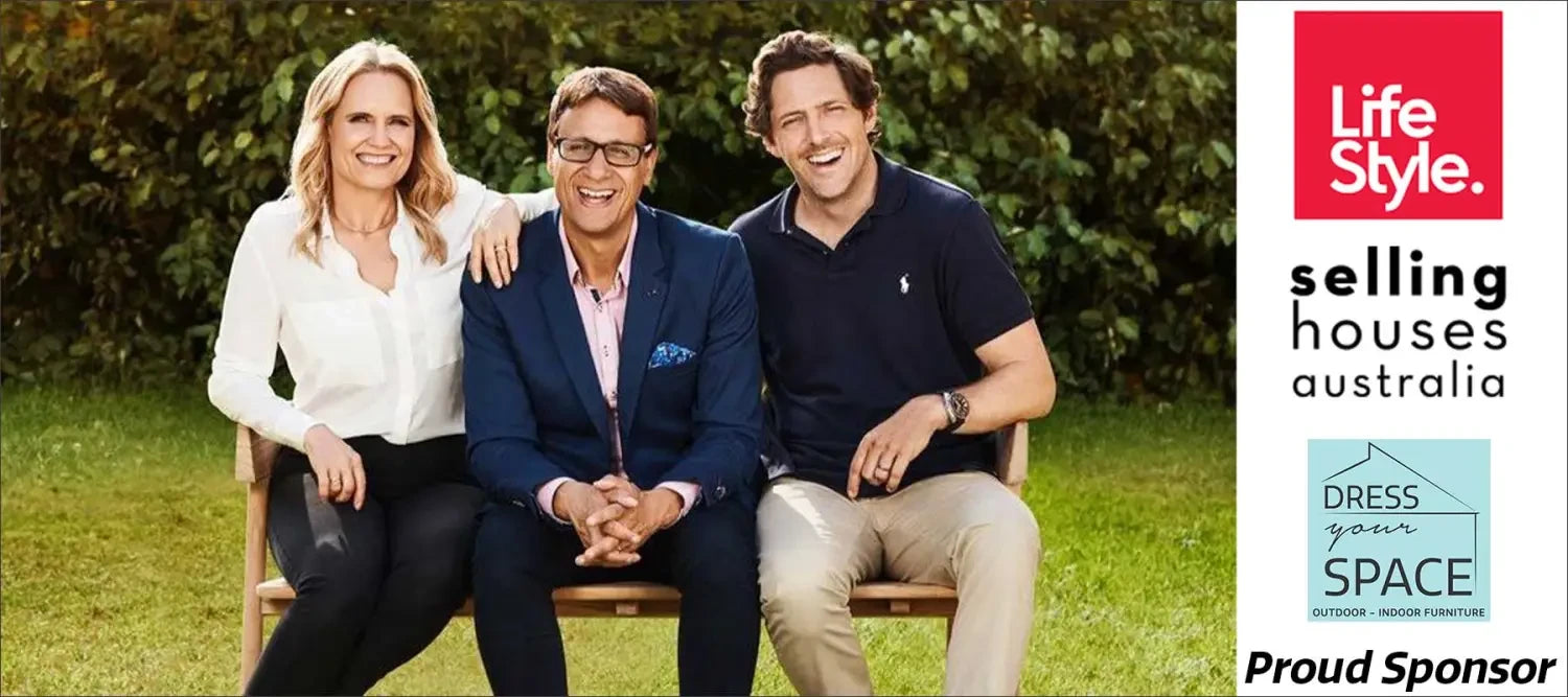Three smiling people on a bench enjoying selling houses Australia transformation outdoors