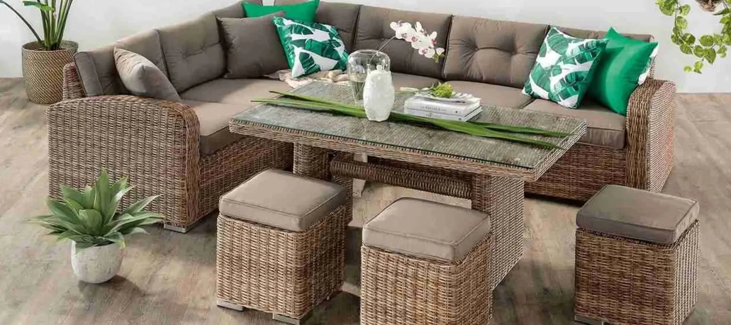 Hand Woven Wicker outdoor sectional sofa set and coffee table from exclusive wicker ranges