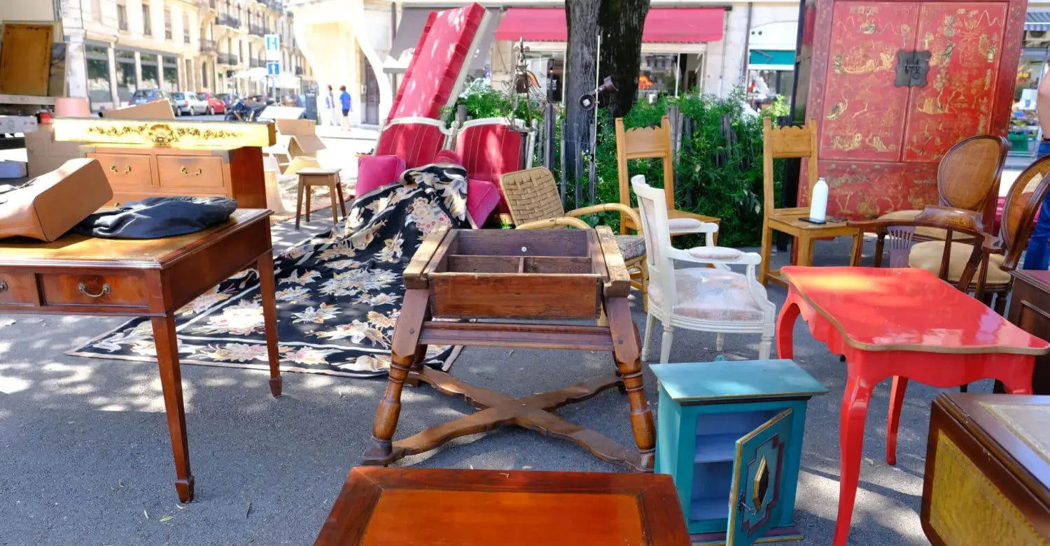 Eclectic outdoor furniture collection displayed outdoors for budget-friendly purchasing tips