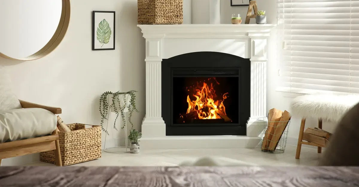 Cozy fireplace with a white mantel showcasing tips for fireplace burning longer.