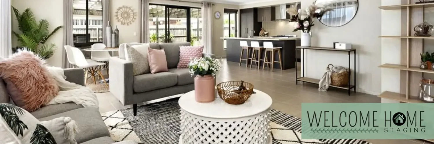 Modern open-concept living space showcasing home staging for effective selling.