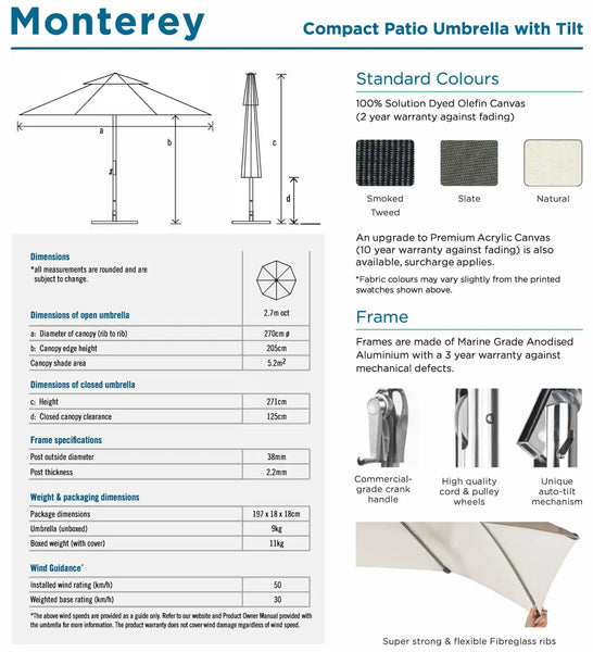 Monterey Tilt Standard Umbrella | Smoked Tweed