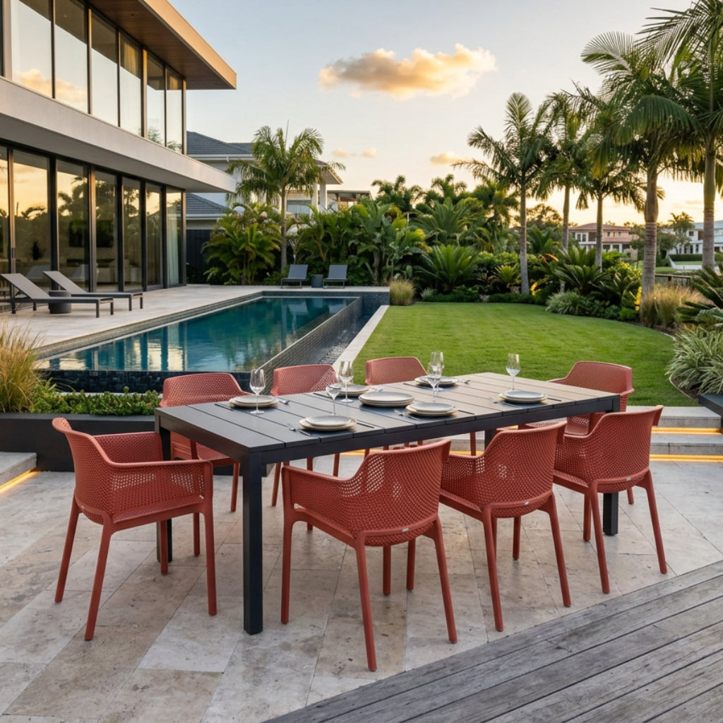Nardi Rio Resin Extension Anthracite Table & Net Corallo (Coral) Chair 7, 9 or 11 piece Dining Setting