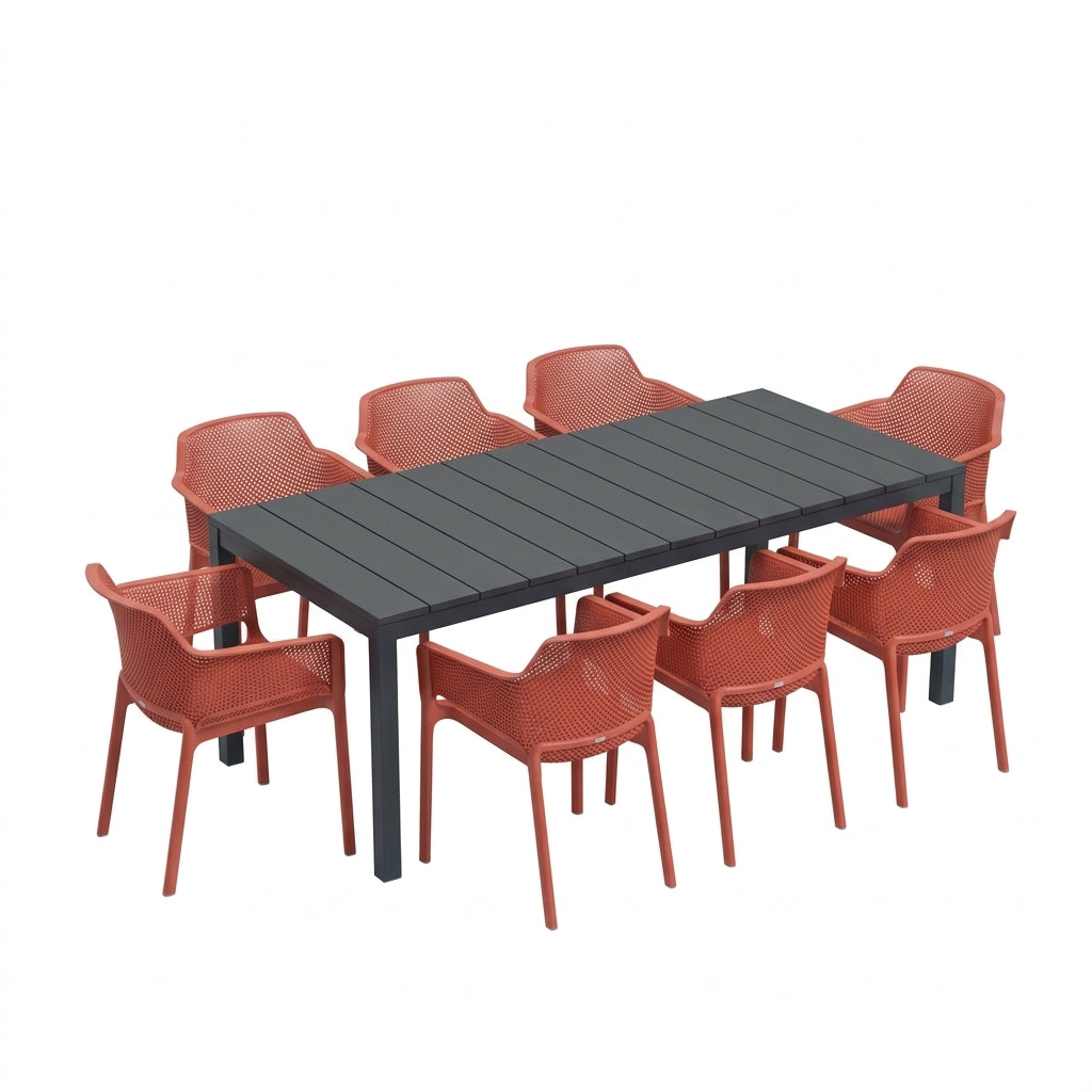 Nardi Rio Resin Extension Anthracite Table & Net Corallo (Coral) Chair 7, 9 or 11 piece Dining Setting