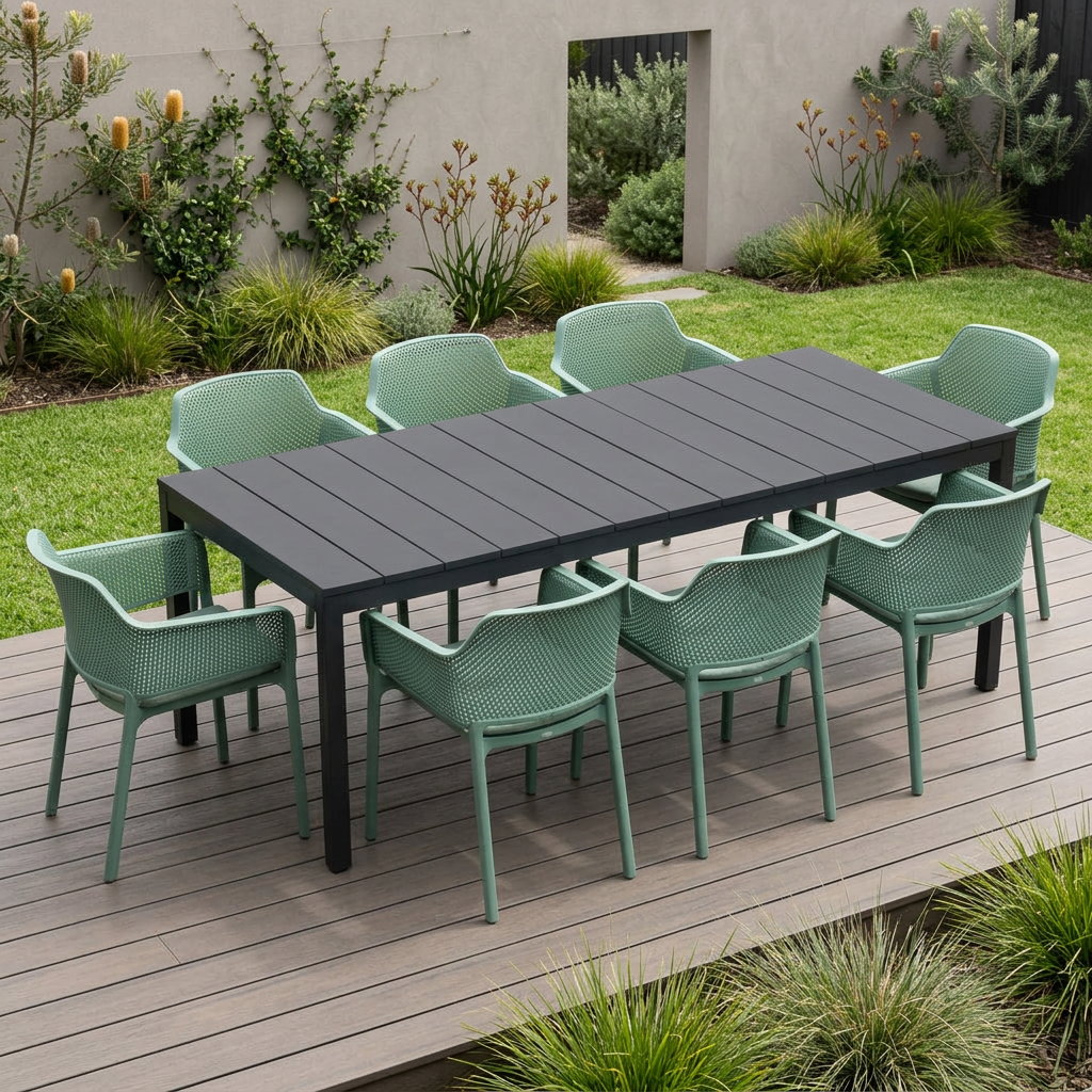 Nardi Rio Resin Extension Anthracite Table & Net Salice (Jade) Chair 7, 9 or 11 piece Dining Setting