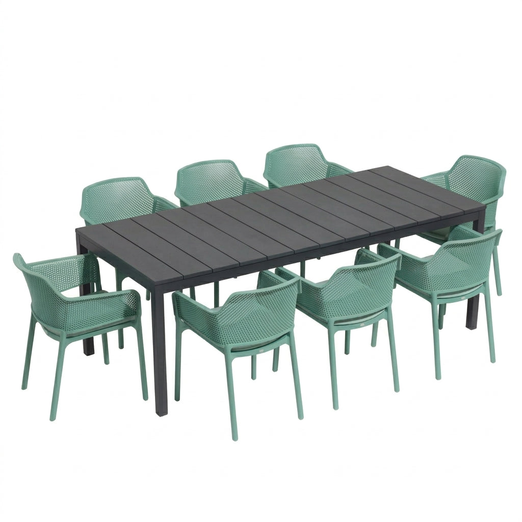Nardi Rio Resin Extension Anthracite Table & Net Salice (Jade) Chair 7, 9 or 11 piece Dining Setting