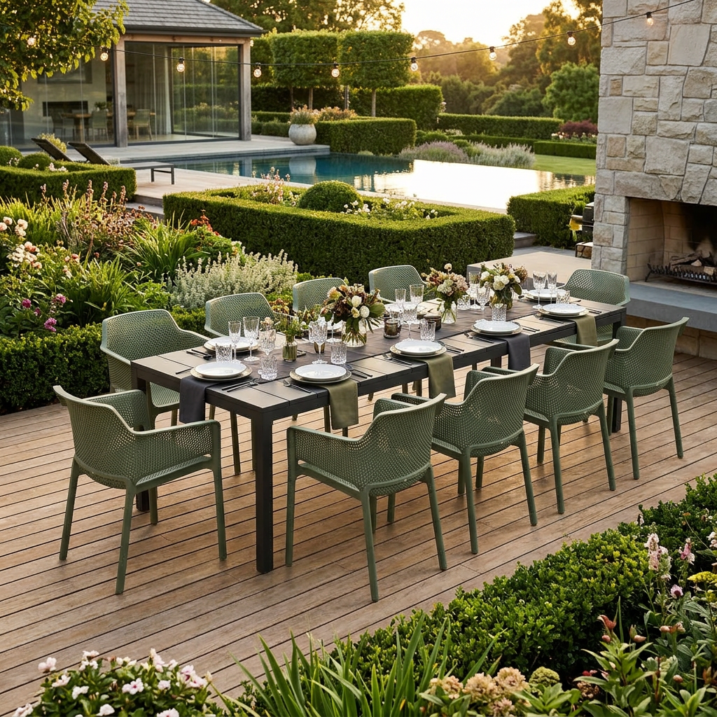 Nardi Rio Resin Extension Anthracite Table & Net Agave (Green) Chair 7, 9 or 11 piece Dining Setting