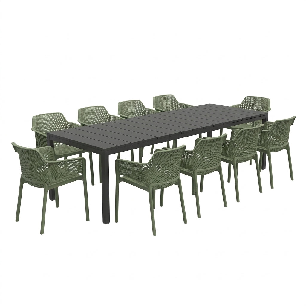 Nardi Rio Resin Extension Anthracite Table & Net Agave (Green) Chair 7, 9 or 11 piece Dining Setting
