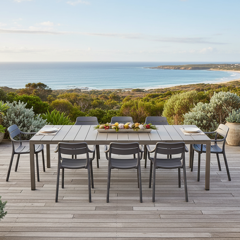 Nardi Rio Aluminium Taupe Ext. & Cassia Basalto Arm Chairs 7, 9 or 11 piece Dining Set