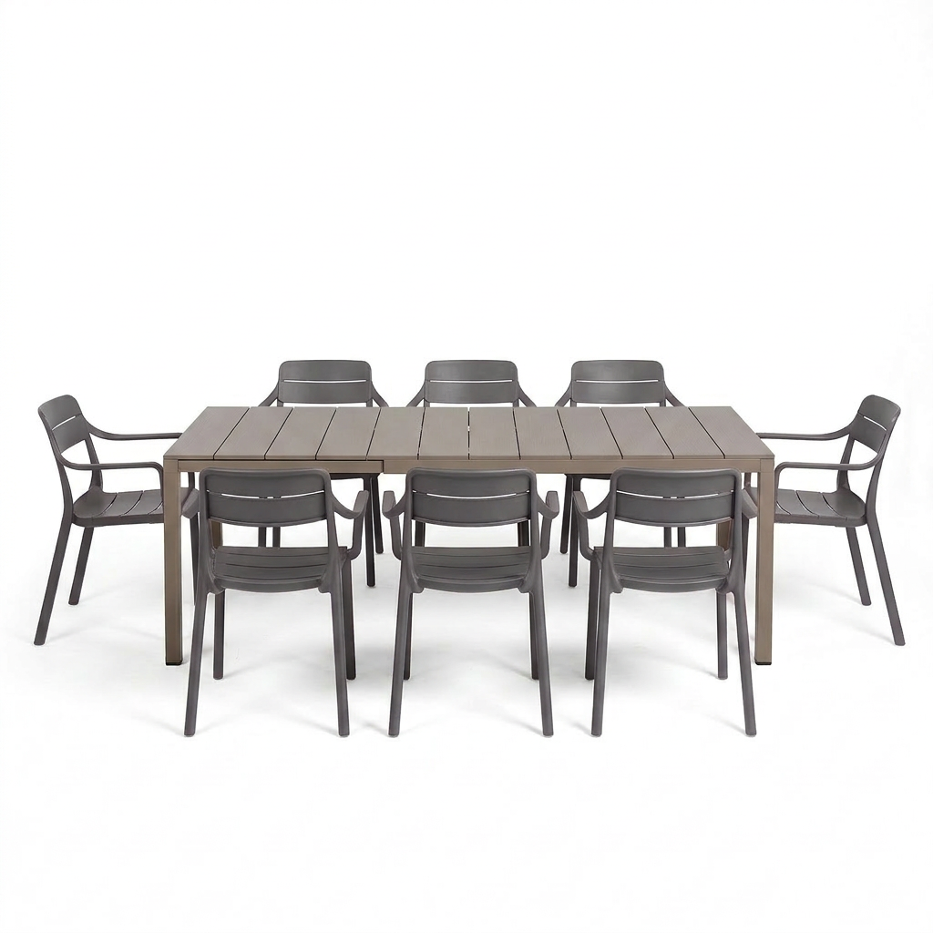 Nardi Rio Aluminium Taupe Ext. & Cassia Basalto Arm Chairs 7, 9 or 11 piece Dining Set