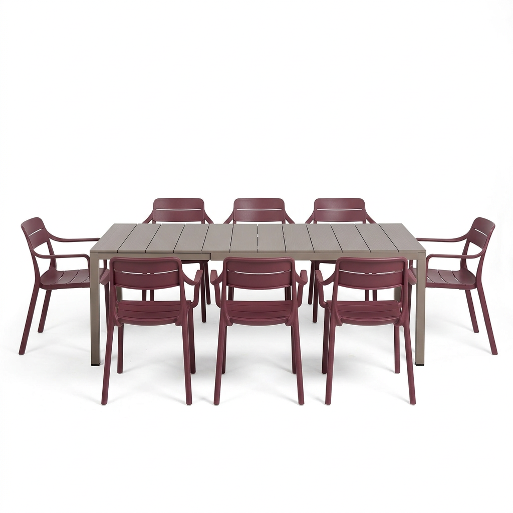 Nardi Rio Aluminium Taupe Ext. & Cassia Borgogna Arm Chairs 7, 9 or 11 piece Dining Set