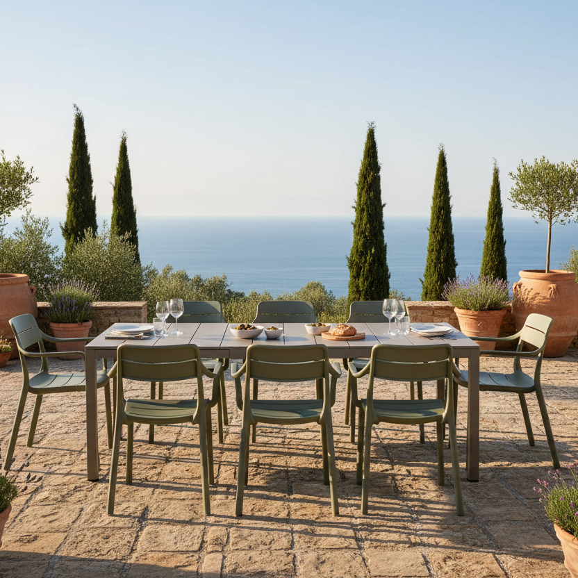 Nardi Rio Aluminium Taupe Ext. & Cassia Cactus Arm Chairs 7, 9 or 11 piece Dining Set
