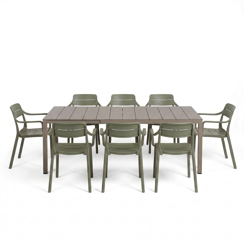 Nardi Rio Aluminium Taupe Ext. & Cassia Cactus Arm Chairs 7, 9 or 11 piece Dining Set