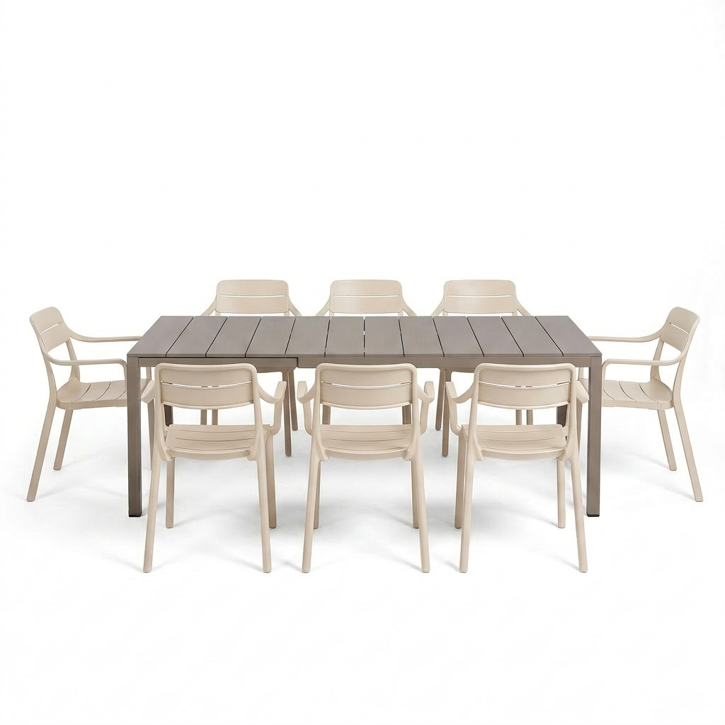 Nardi Rio Aluminium Taupe Ext. & Cassia Corda Arm Chairs 7, 9 or 11 piece Dining Set