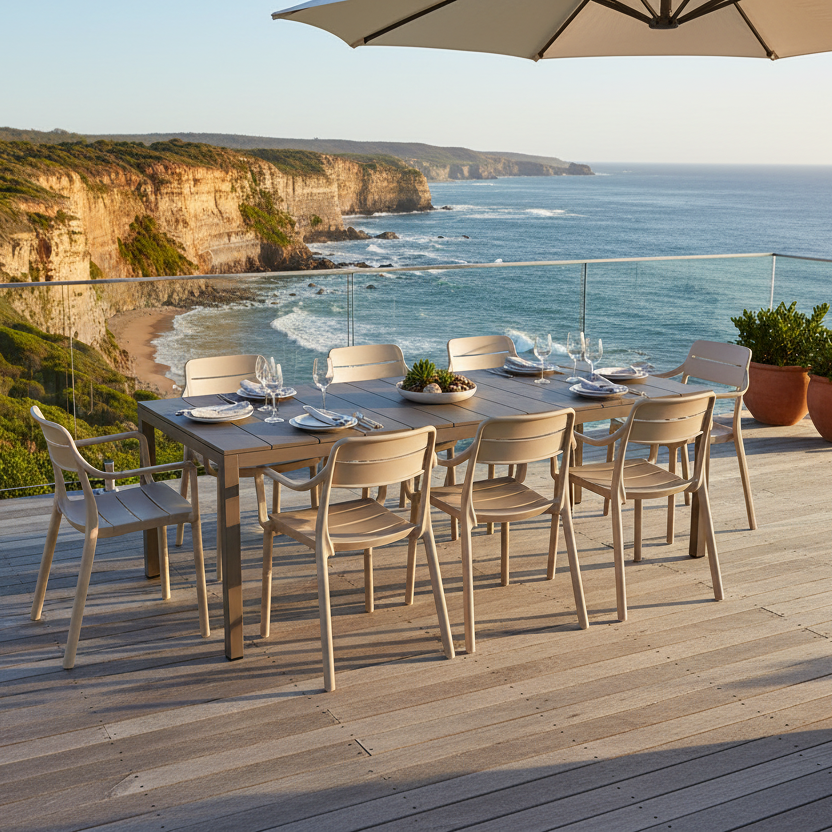 Nardi Rio Aluminium Taupe Ext. & Cassia Corda Arm Chairs 7, 9 or 11 piece Dining Set