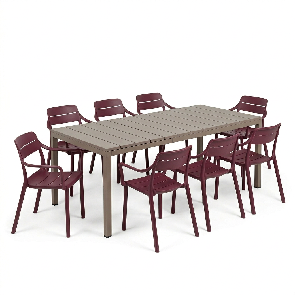 Nardi Rio Resin Taupe Ext. & Cassia Borgogna Arm Chairs 7, 9 or 11 piece Dining Set