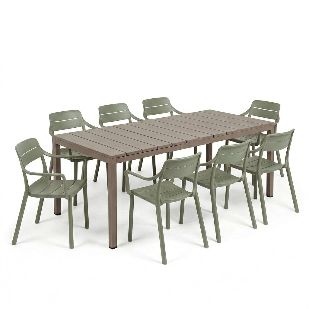 Nardi Rio Resin Taupe Ext. & Cassia Cactus Arm Chairs 7, 9 or 11 piece Dining Set