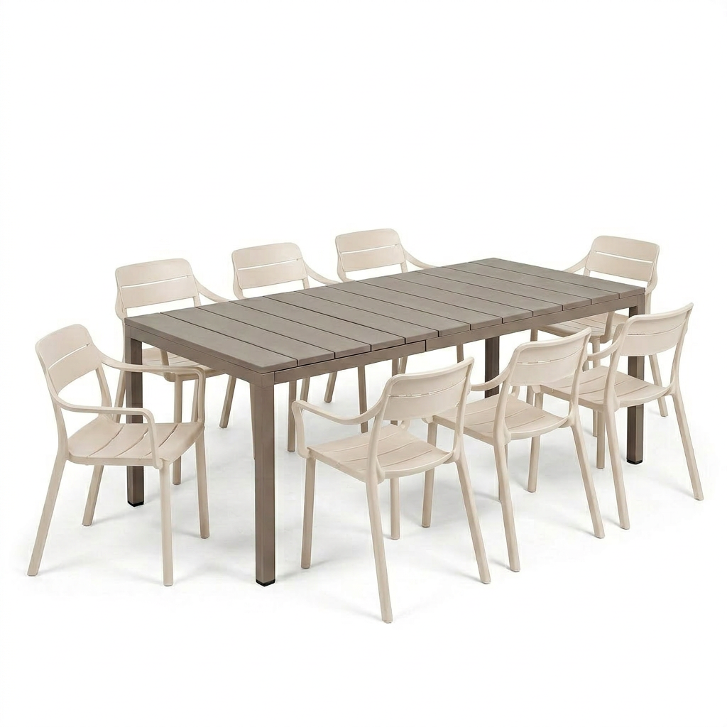 Nardi Rio Resin Taupe Ext. & Cassia Corda Arm Chairs 7, 9 or 11 piece Dining Set
