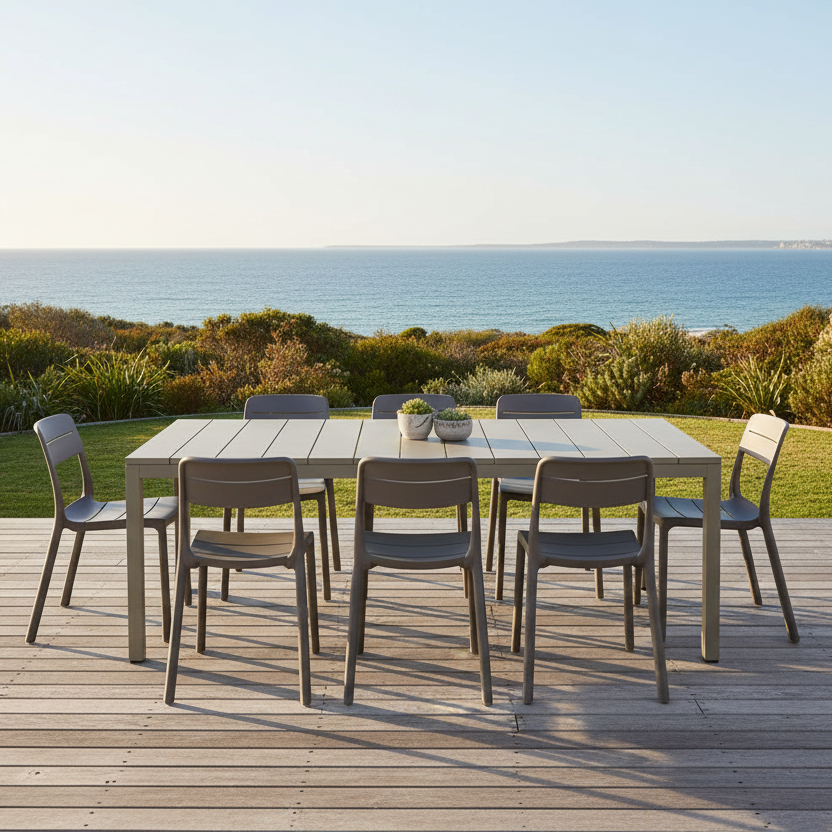 Nardi Rio Resin Taupe Ext. & Cassia Basalto Armless Chairs 7, 9 or 11 piece Dining Set