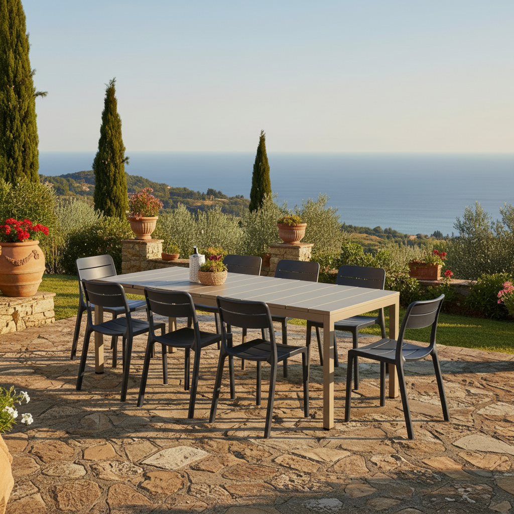 Nardi Rio Resin Taupe Ext. & Cassia Anthracite Armless Chairs 7, 9 or 11 piece Dining Set
