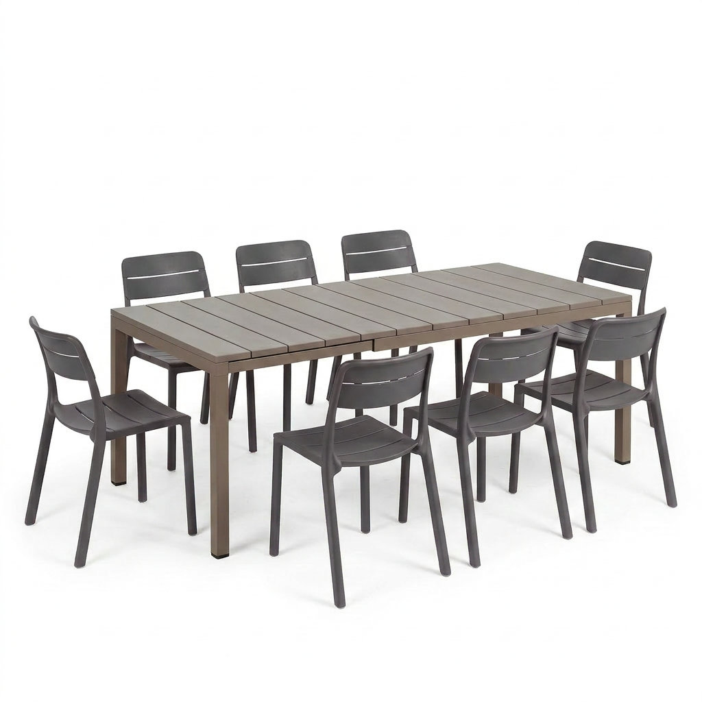 Nardi Rio Resin Taupe Ext. & Cassia Basalto Armless Chairs 7, 9 or 11 piece Dining Set