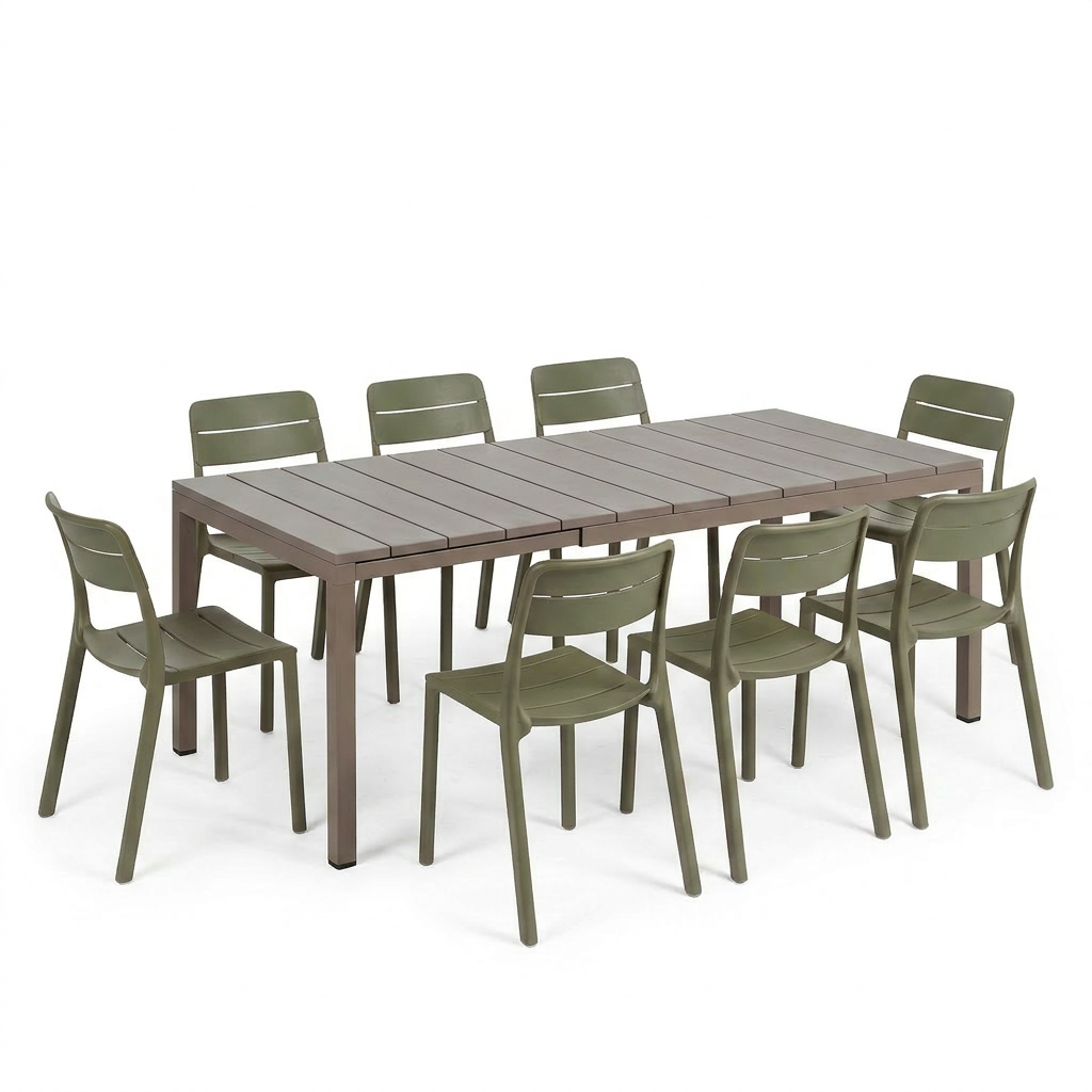 Nardi Rio Resin Taupe Ext. & Cassia Cactus Armless Chairs 7, 9 or 11 piece Dining Set
