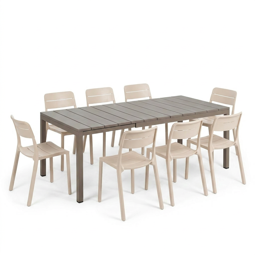 Nardi Rio Resin Taupe Ext. & Cassia Corda Armless Chairs 7, 9 or 11 piece Dining Set