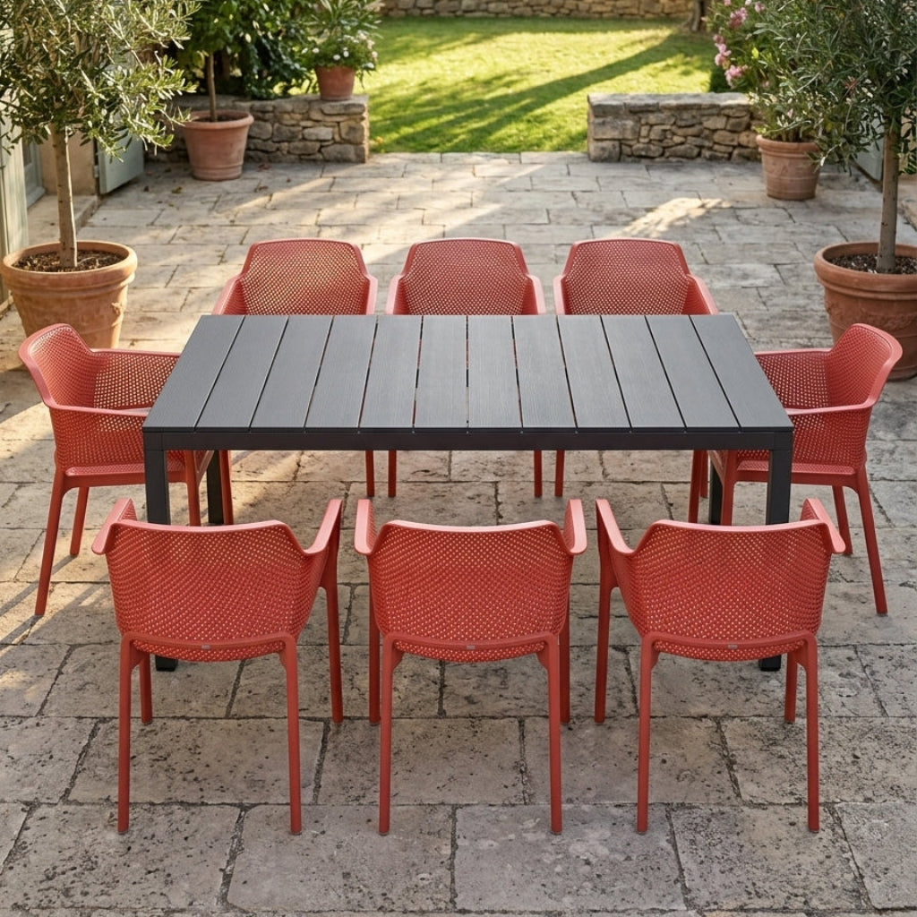 Nardi Rio Aluminium Extension Anthracite Table & Net Corallo (Coral) Chair 7, 9 or 11 piece Dining Setting