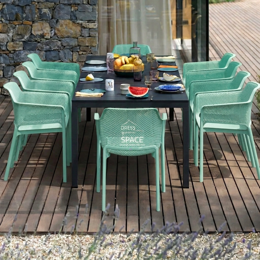Nardi Rio Aluminium Extension Anthracite Table & Net Salice (Jade) Chair 7, 9 or 11 piece Dining Setting