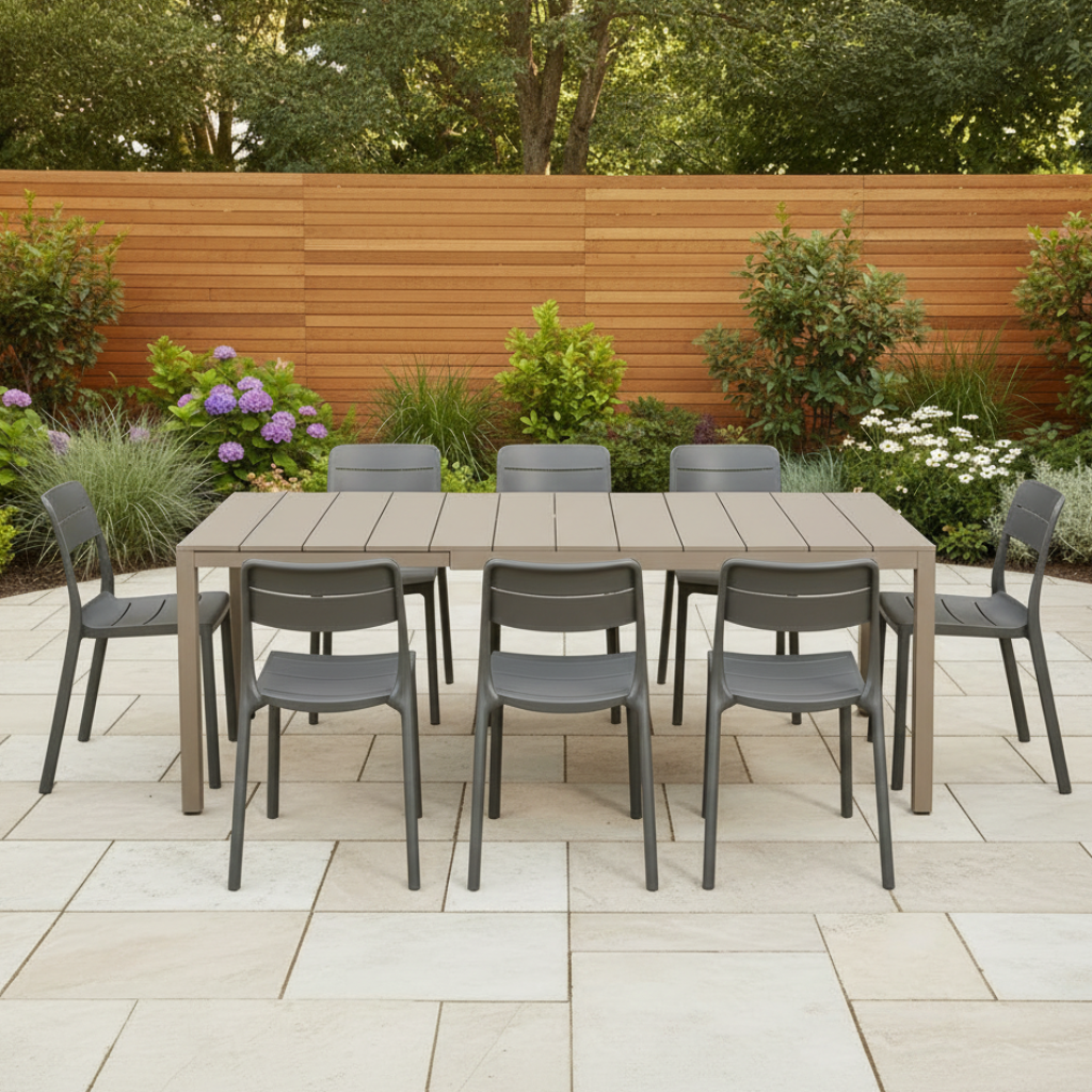 Nardi Rio Aluminium Taupe Ext. & Cassia Basalto Armless Chairs 7, 9 or 11 piece Dining Setting