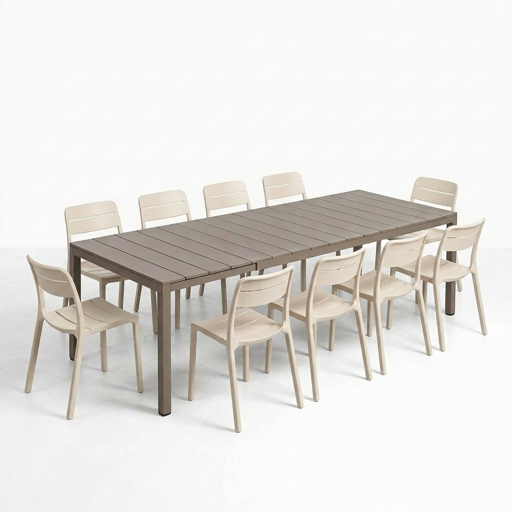 Nardi Rio Aluminium Taupe Ext. & Cassia Corda Armless Chairs 7, 9 or 11 piece Dining Setting