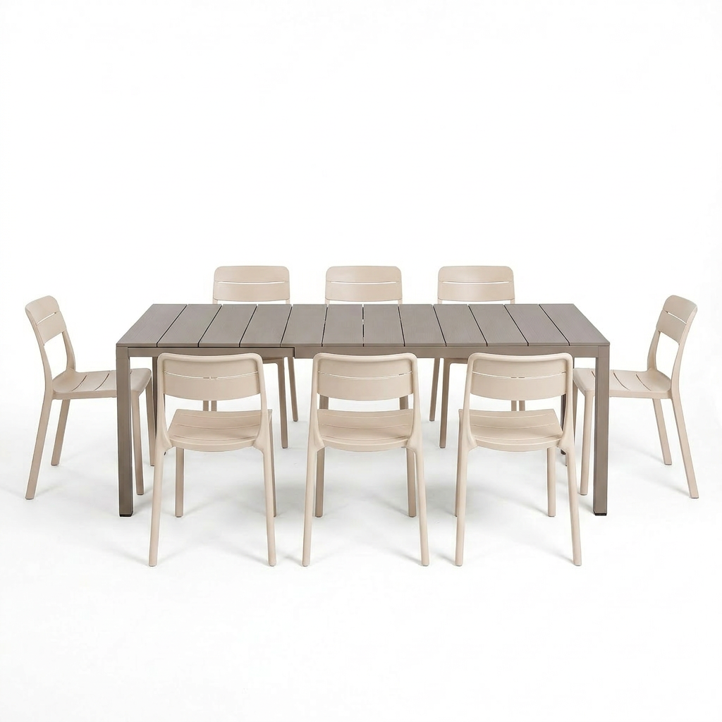 Nardi Rio Aluminium Taupe Ext. & Cassia Corda Armless Chairs 7, 9 or 11 piece Dining Setting
