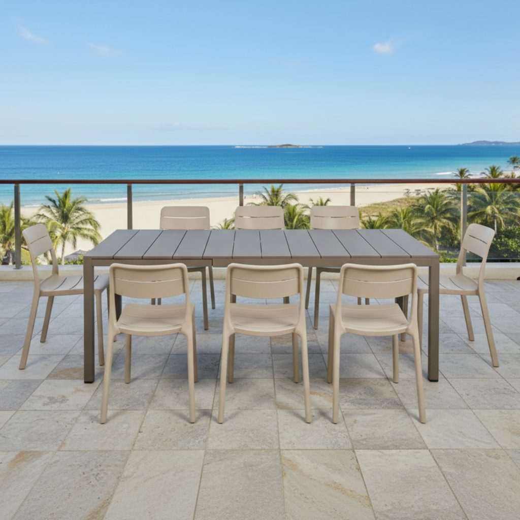 Nardi Rio Aluminium Taupe Ext. & Cassia Corda Armless Chairs 7, 9 or 11 piece Dining Setting