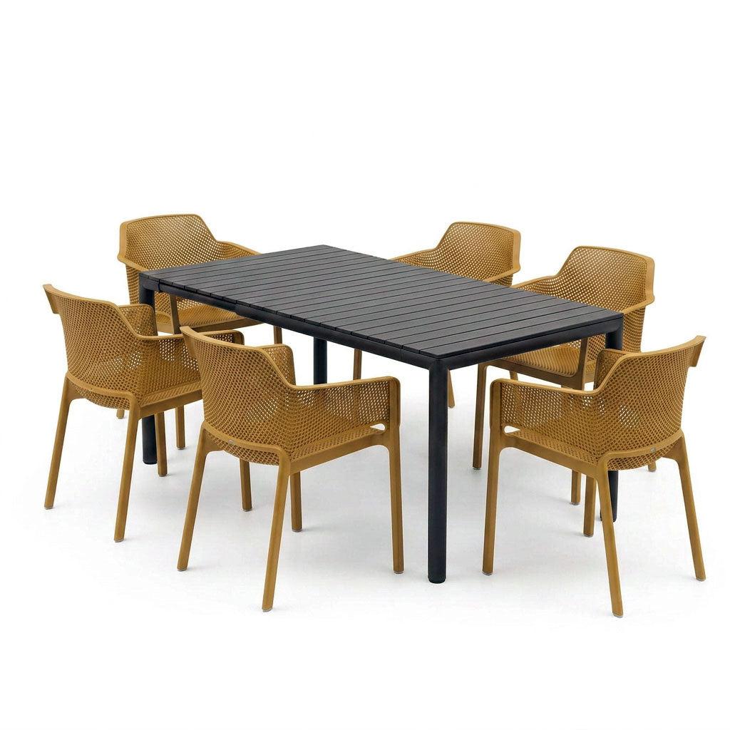 Nardi Tevere Anthracite Ext. & Net Senape (Mustard) Chairs 7, 9 or 11 Piece Set