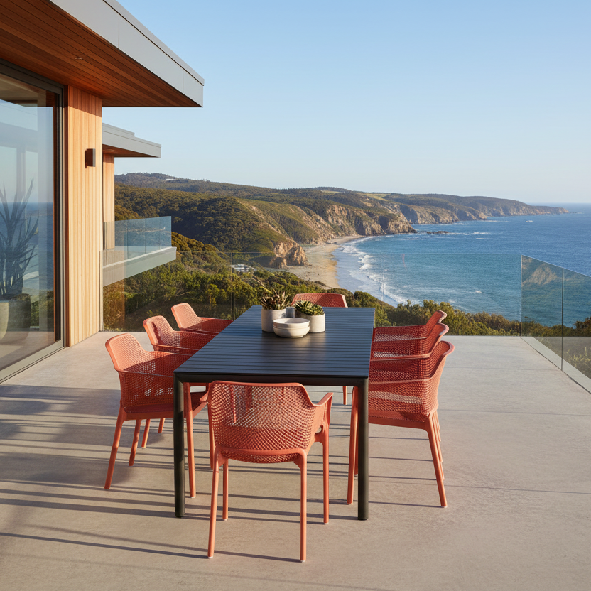 Nardi Tevere Anthracite Ext. & Net Corallo (Coral) Chairs 7, 9 or 11 Piece Set