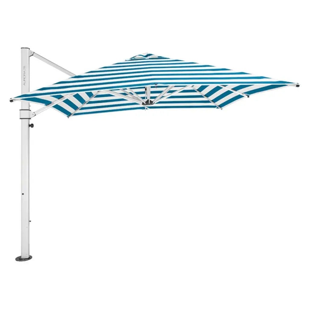 Aurora Umbrella - Premium Fabric - Turquoise Stripe - Cantilever Side Post Umbrella - Instant Shade