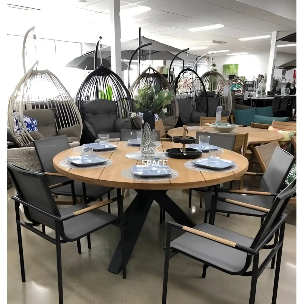 Beauville Round Teak Table - Matt Royal Grey - Outdoor Table - DYS Outdoor