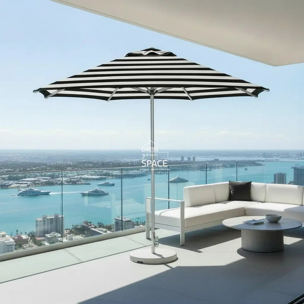Cafe Series Custom Black Stripe Umbrella | Oct. - Outdoor Instant Shade