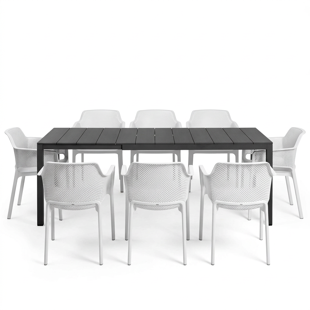 Nardi Rio Aluminium Extension Anthracite Table & Net Bianco (White) Chair 7, 9 or 11 piece Dining Setting