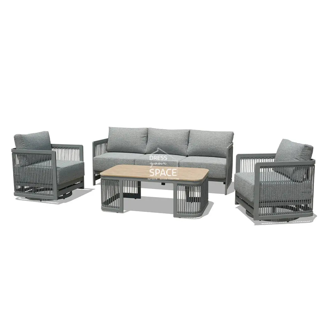 Cosmo 4 Piece Outdoor Lounge Setting with Swivel Chairs - Grey - Outdoor Lounge Set - DYS Outdoor