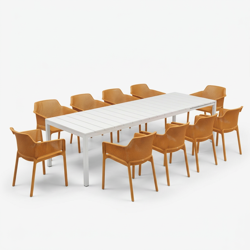 Nardi Rio Resin Extension Bianco (White) Table & Net Senape (Mustard) Chair 7, 9 or 11 piece Dining Setting