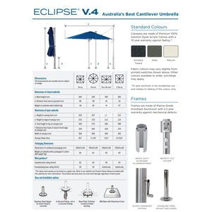 Eclipse V4 - 3.5m SQ. Natural Cantilever Umbrella - Cantilever Side Post Umbrella - Instant Shade