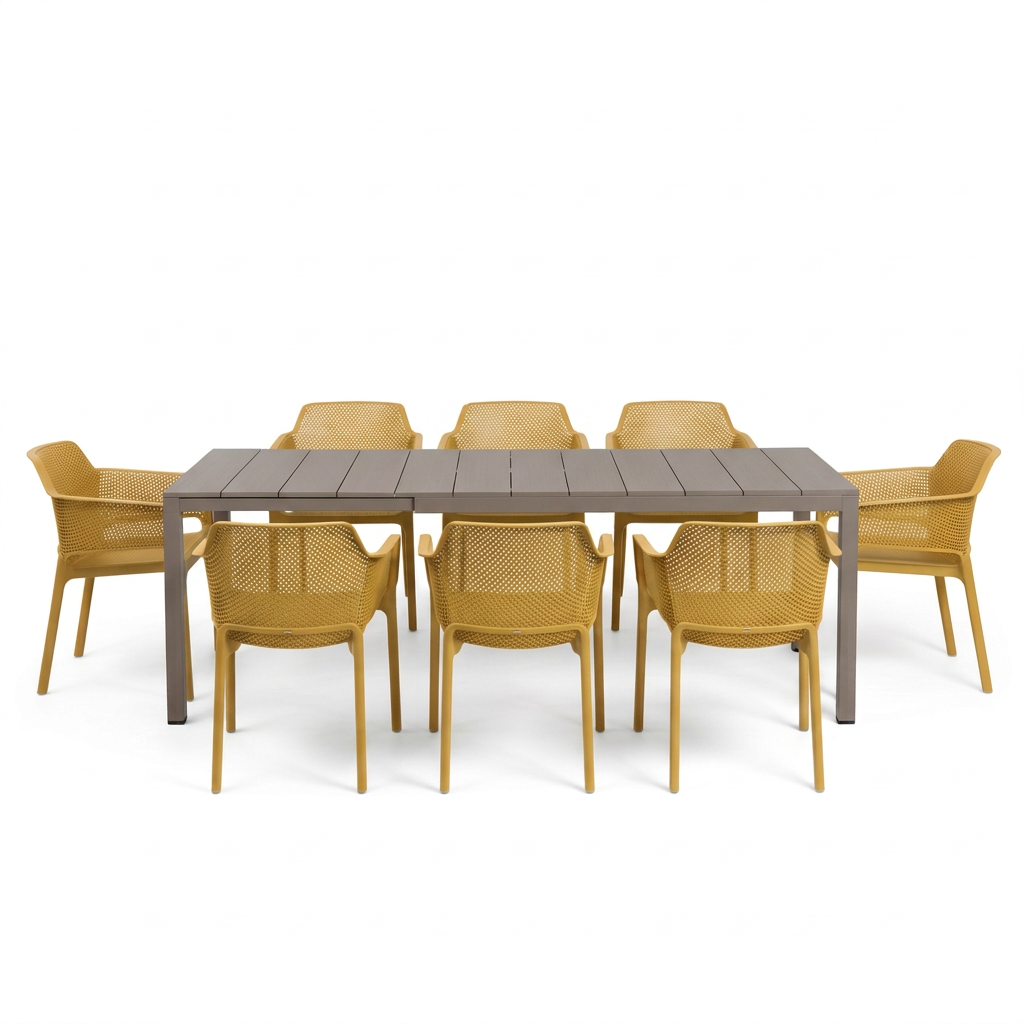 Nardi Rio Aluminium Extension Tortora (Taupe) Table & Net Senape (Mustard) Chair 7, 9 or 11 piece Dining Setting