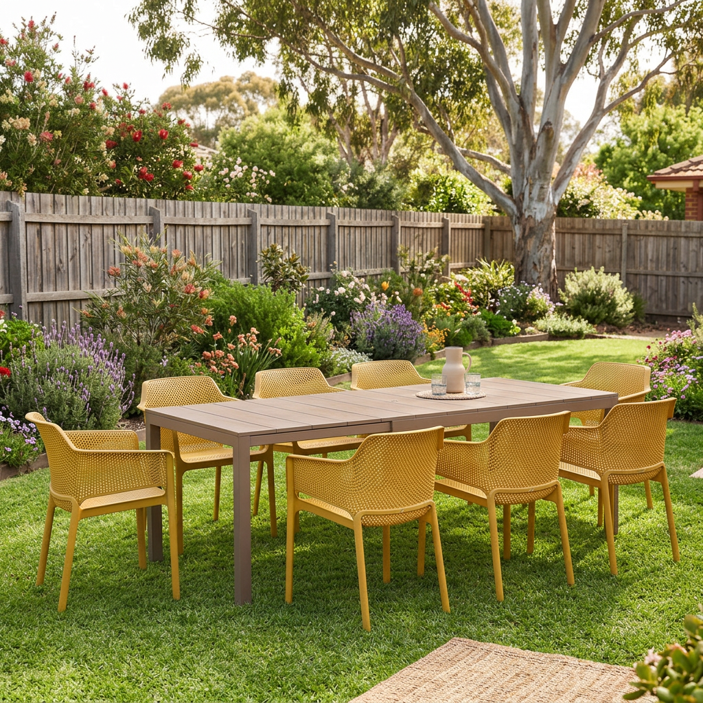 Nardi Rio Aluminium Extension Tortora (Taupe) Table & Net Senape (Mustard) Chair 7, 9 or 11 piece Dining Setting