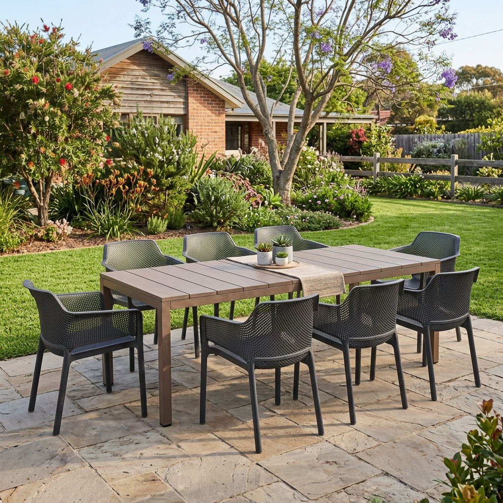 Nardi Rio Resin Extension Tortora (Taupe) Table & Net Anthracite (Charcoal) Chair 7, 9 or 11 piece Dining Setting