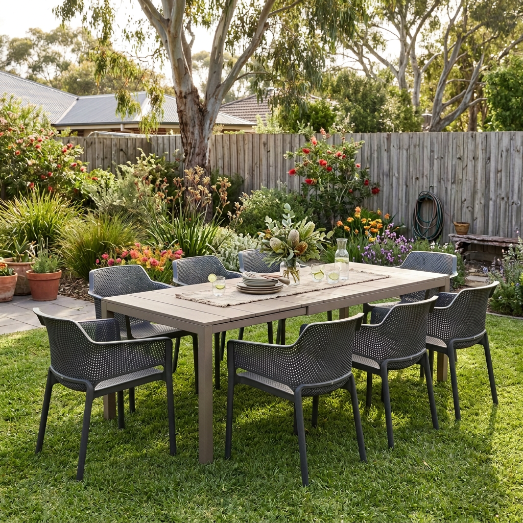 Nardi Rio Aluminium Extension Tortora (Taupe) Table & Net Anthracite (Charcoal) Chair 7, 9 or 11 piece Dining Setting