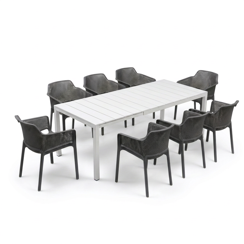 Nardi Rio Aluminium Extension Bianco (White) Table & Net Anthracite (Charcoal) Chair 7, 9 or 11 piece Dining Setting