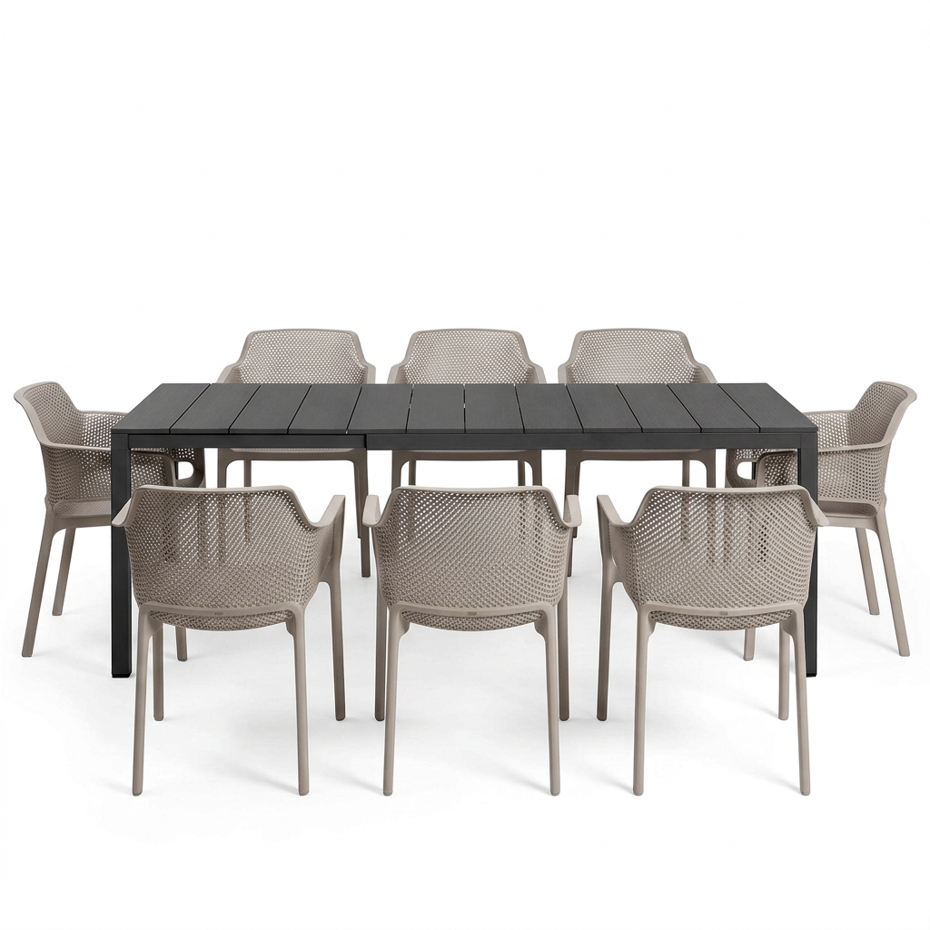 Nardi Rio Aluminium Extension Anthracite Table & Net Tortora (Taupe) Chair 7, 9 or 11 piece Dining Setting