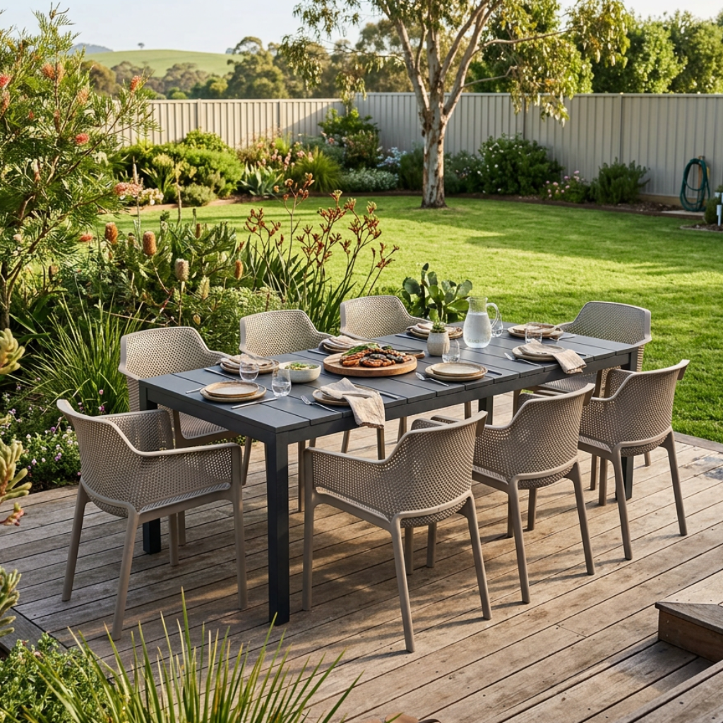 Eight-chair setting in taupe